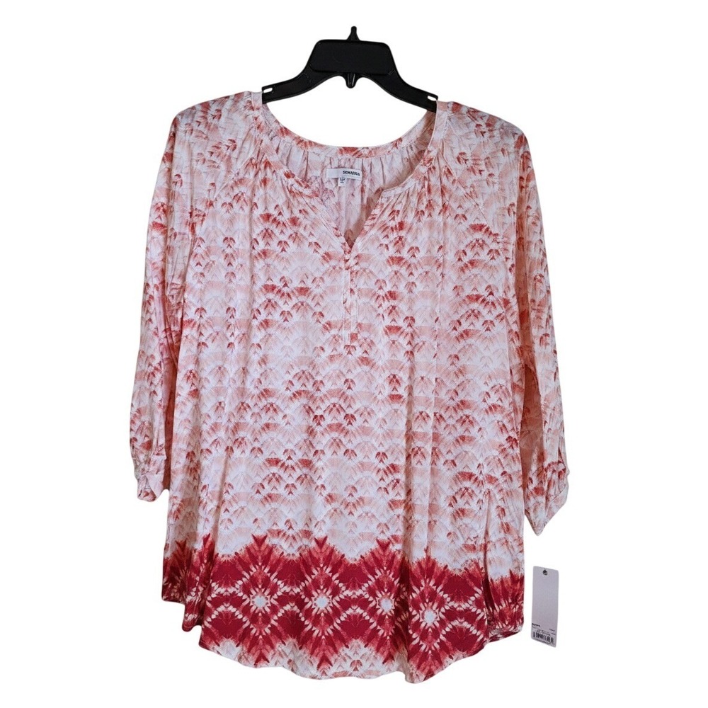 Sonoma Womens XL NWT Orange White Tunic Top 3/4 Sleeve V-Neck Boho Blouse